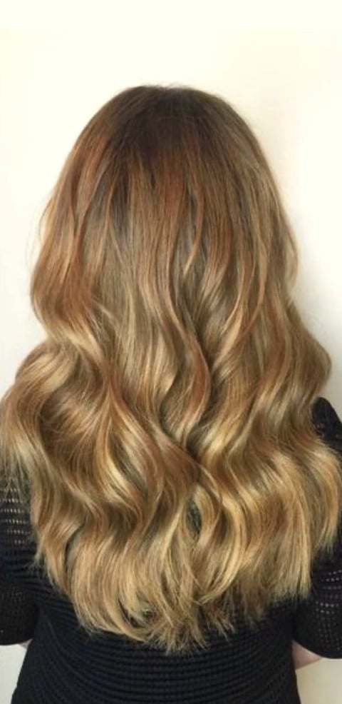 After - Keratin Bond Hair Extensions – Honey Balayage – Stratford Client – Added 24 Inches of Natural Movement